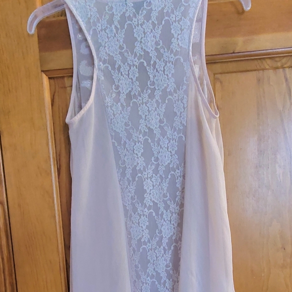 BOGO Express Sheer Champagne colored Top w/ Sequin design & Lace back size MED - Picture 5 of 13